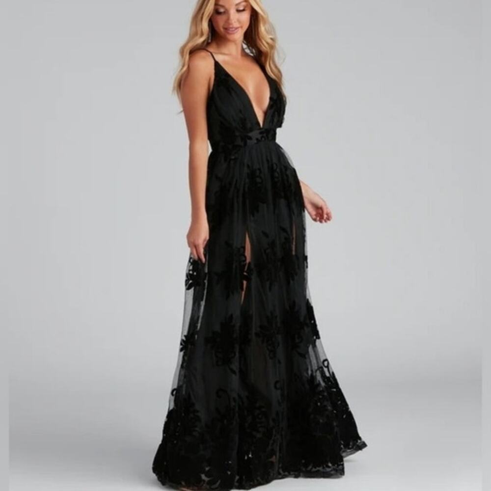 The Vintage Shop black velvet inlay whimsygoth dark fairy maxi dress size small